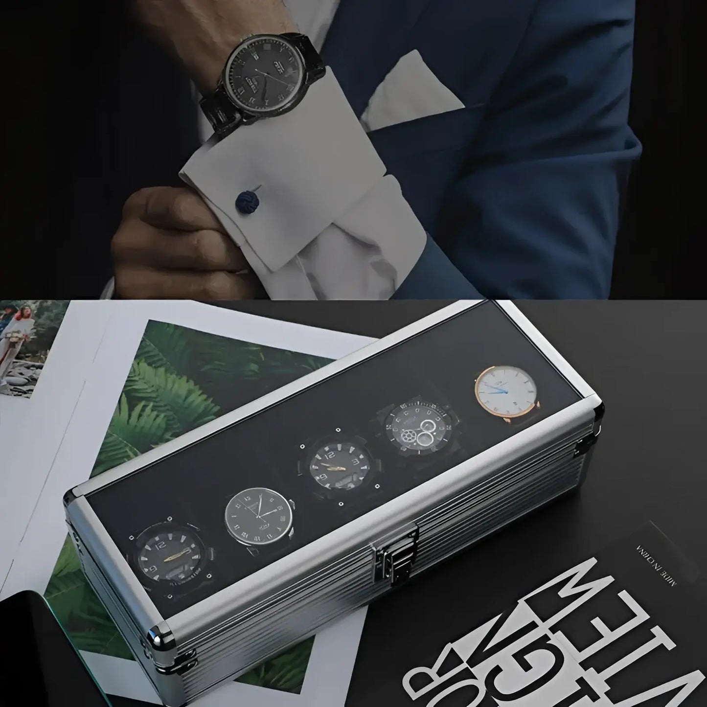 Ligne Élégance | Boîte à montres aluminium intérieur modulable | pour protection