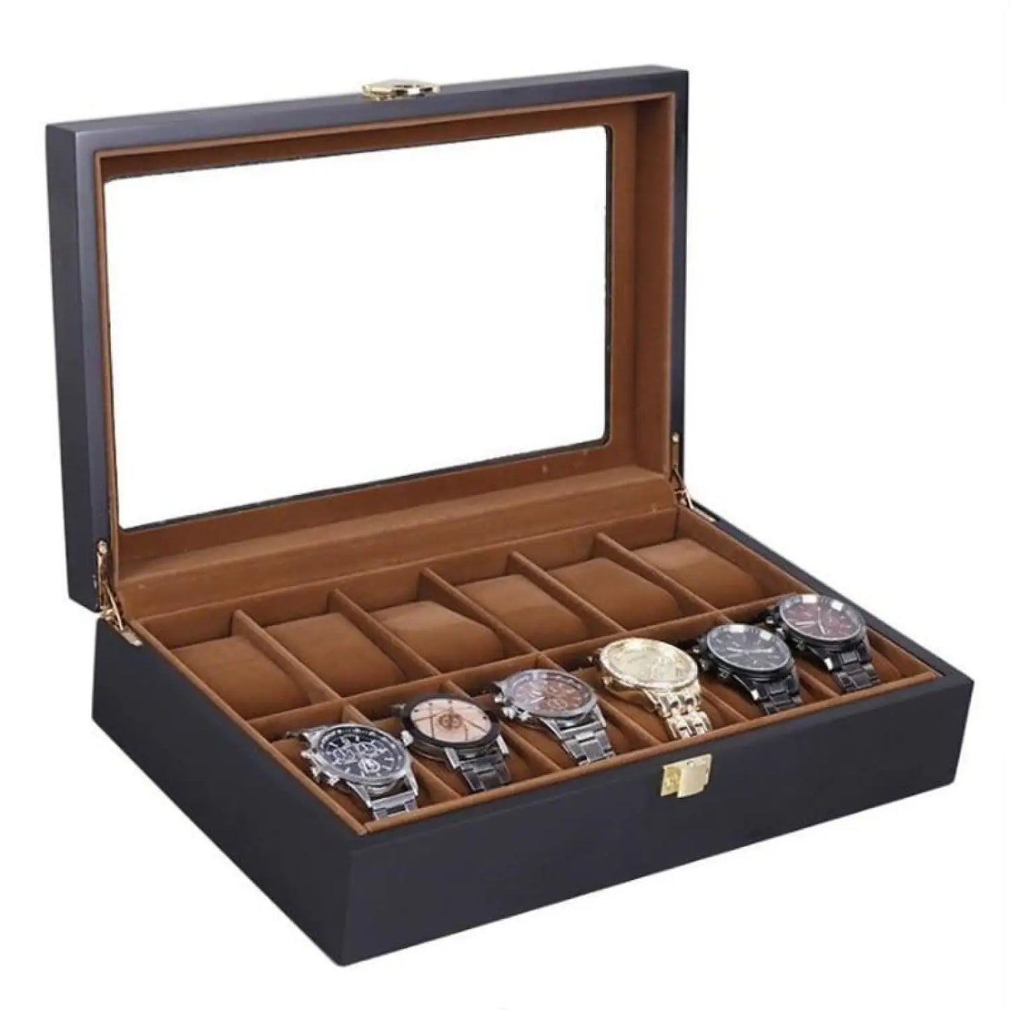 ÉléganceNoire | Boîte à Montres Velours avec 12 Emplacements | Pour Protection