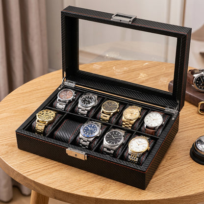 LuxeSaga | Boîte à Montres Luxe Verre et Cuir | Capacité 10 montres - rangement