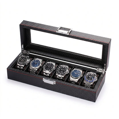 Élégance Série | Boîte à Montres Verre-Cuir Noire | 6 Montres pour Protection