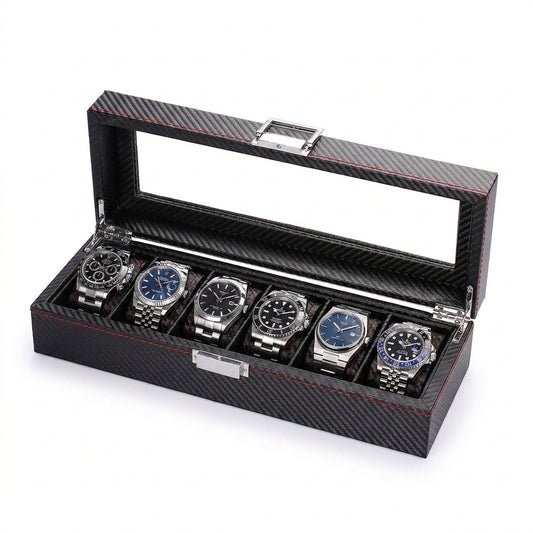 Élégance Série | Boîte à Montres Verre-Cuir Noire | 6 Montres pour Protection