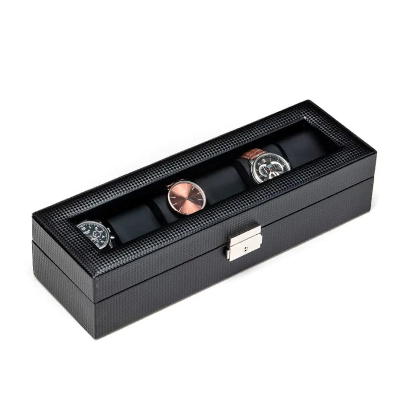 Élégance | Coffret Montre Carbone Verre | 6 Emplacements pour Protection