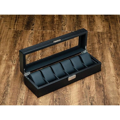 Élégance | Coffret Montre Carbone Verre | 6 Emplacements pour Protection