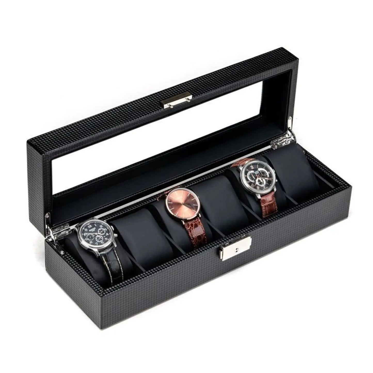 Élégance | Coffret Montre Carbone Verre | 6 Emplacements pour Protection