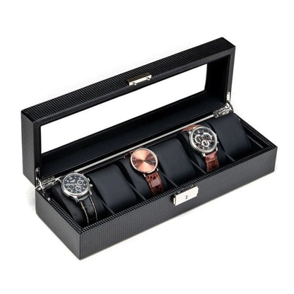 Élégance | Coffret Montre Carbone Verre | 6 Emplacements pour Protection