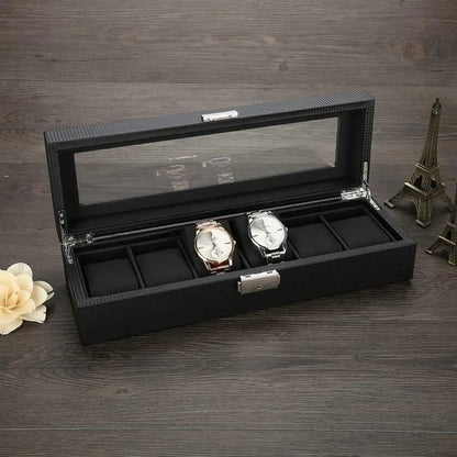 Élégance | Coffret Montre Carbone Verre | 6 Emplacements pour Protection