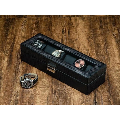 Élégance | Coffret Montre Carbone Verre | 6 Emplacements pour Protection