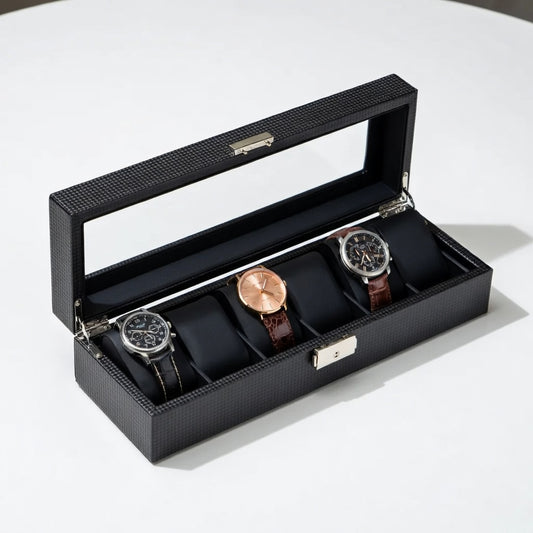 Élégance | Coffret Montre Carbone Verre | 6 Emplacements pour Protection
