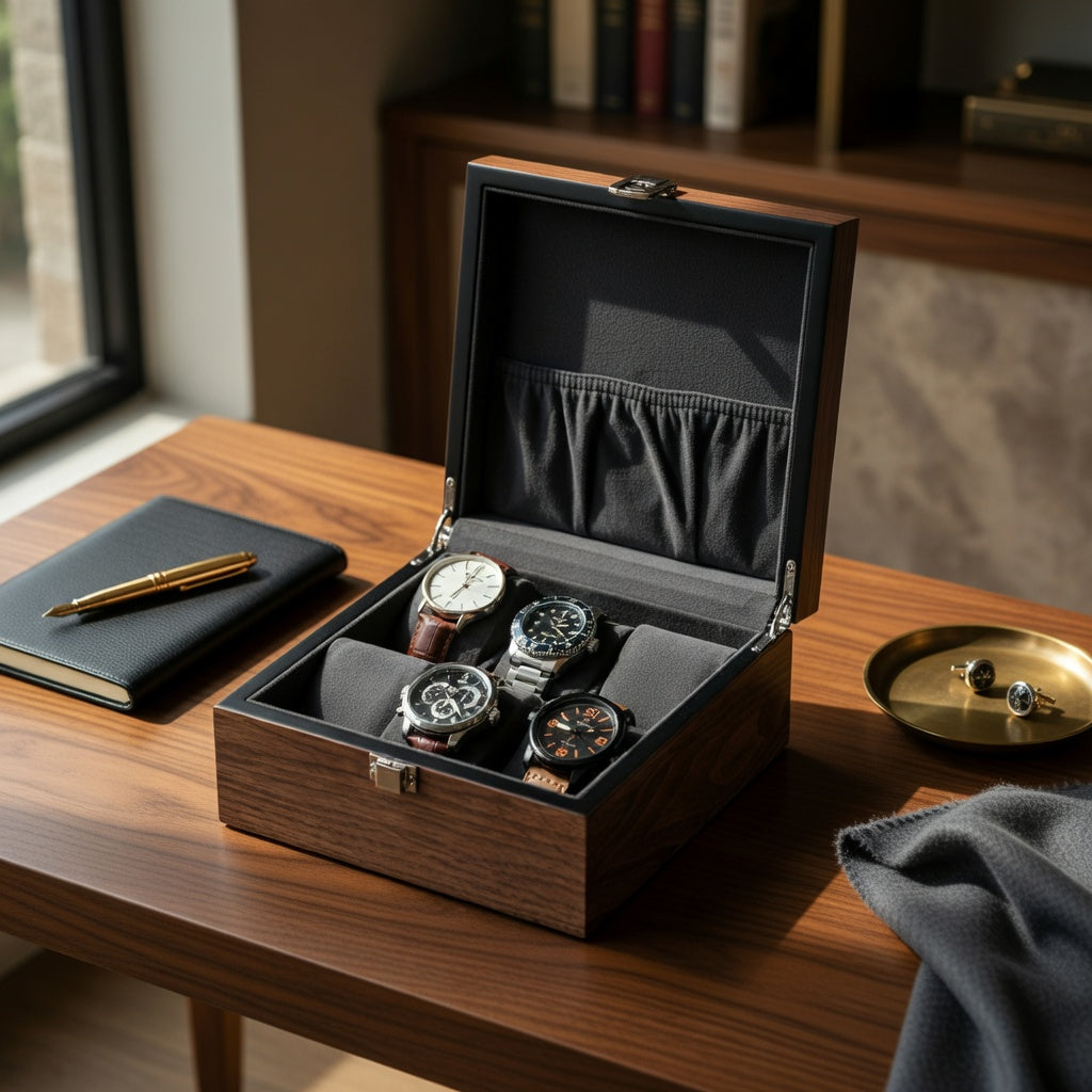 Élégance Noyer | Coffret Montres Capacité 6 Montres | Flanelle pour Rangement Sûr