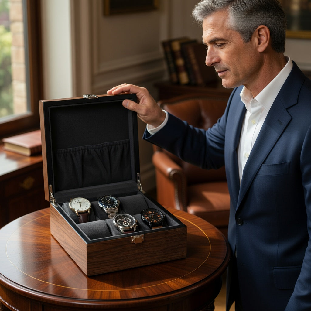 Élégance Noyer | Coffret Montres Capacité 6 Montres | Flanelle pour Rangement Sûr