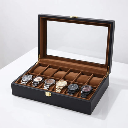 ÉléganceNoire | Boîte à Montres Velours avec 12 Emplacements | Pour Protection