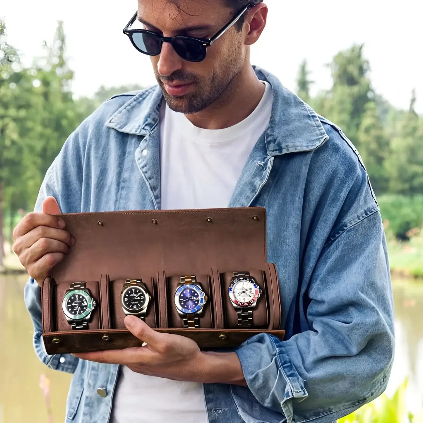 Chic Ligne | Étui Montre Cuir Durable | Quatre Compartiments pour Protection