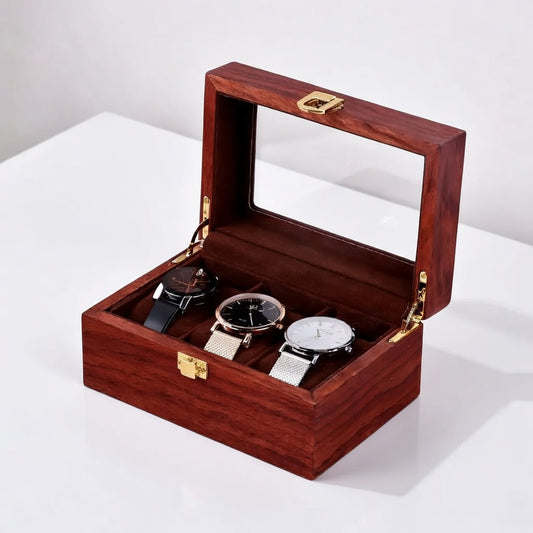 Gamme Élégante | Écrin à montres bois – Verre | Rangement sûr pour 3 montres