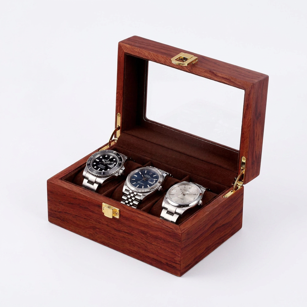 Gamme Élégante | Écrin à montres bois – Verre | Rangement sûr pour 3 montres