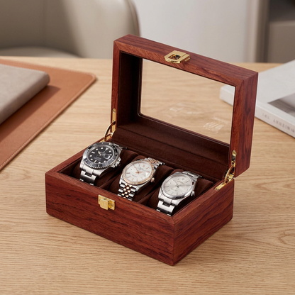 Gamme Élégante | Écrin à montres bois – Verre | Rangement sûr pour 3 montres