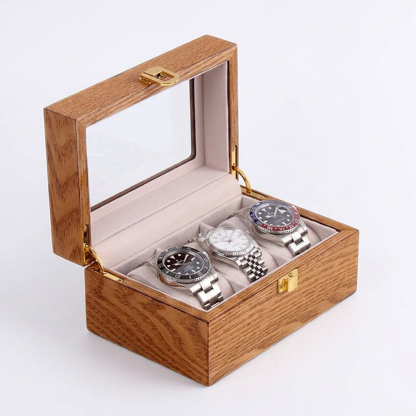 Gamme Élégante | Écrin à montres bois – Verre | Rangement sûr pour 3 montres