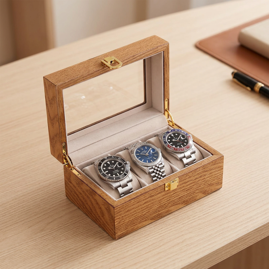 Gamme Élégante | Écrin à montres bois – Verre | Rangement sûr pour 3 montres