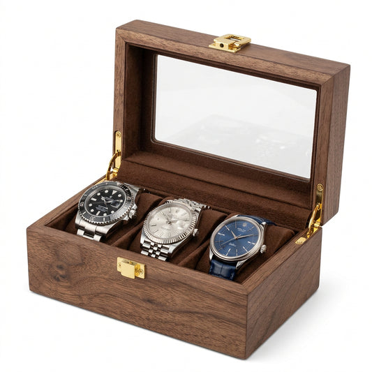 Gamme Élégante | Écrin à montres bois – Verre | Rangement sûr pour 3 montres