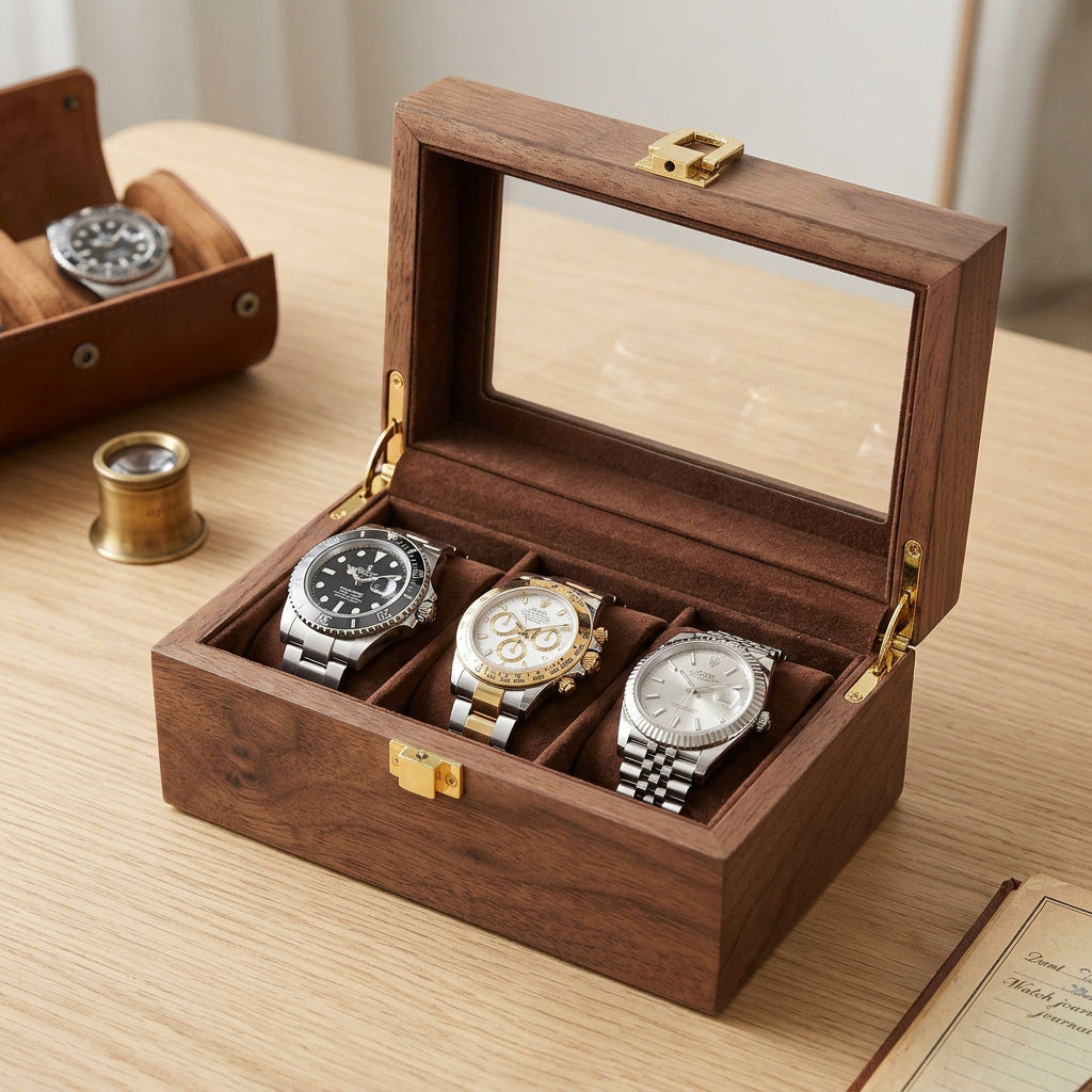 Gamme Élégante | Écrin à montres bois – Verre | Rangement sûr pour 3 montres