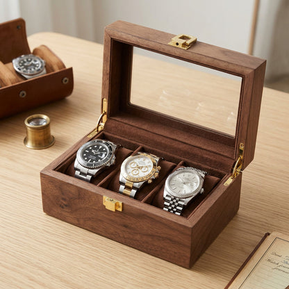 Gamme Élégante | Écrin à montres bois – Verre | Rangement sûr pour 3 montres