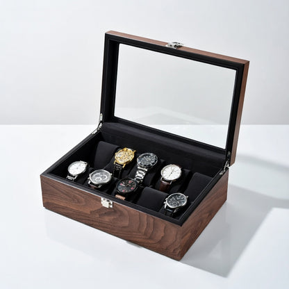 Ligne Noyer | Boîte à Montres Noyer | Doublure Flanelle | Protège 10 Montres