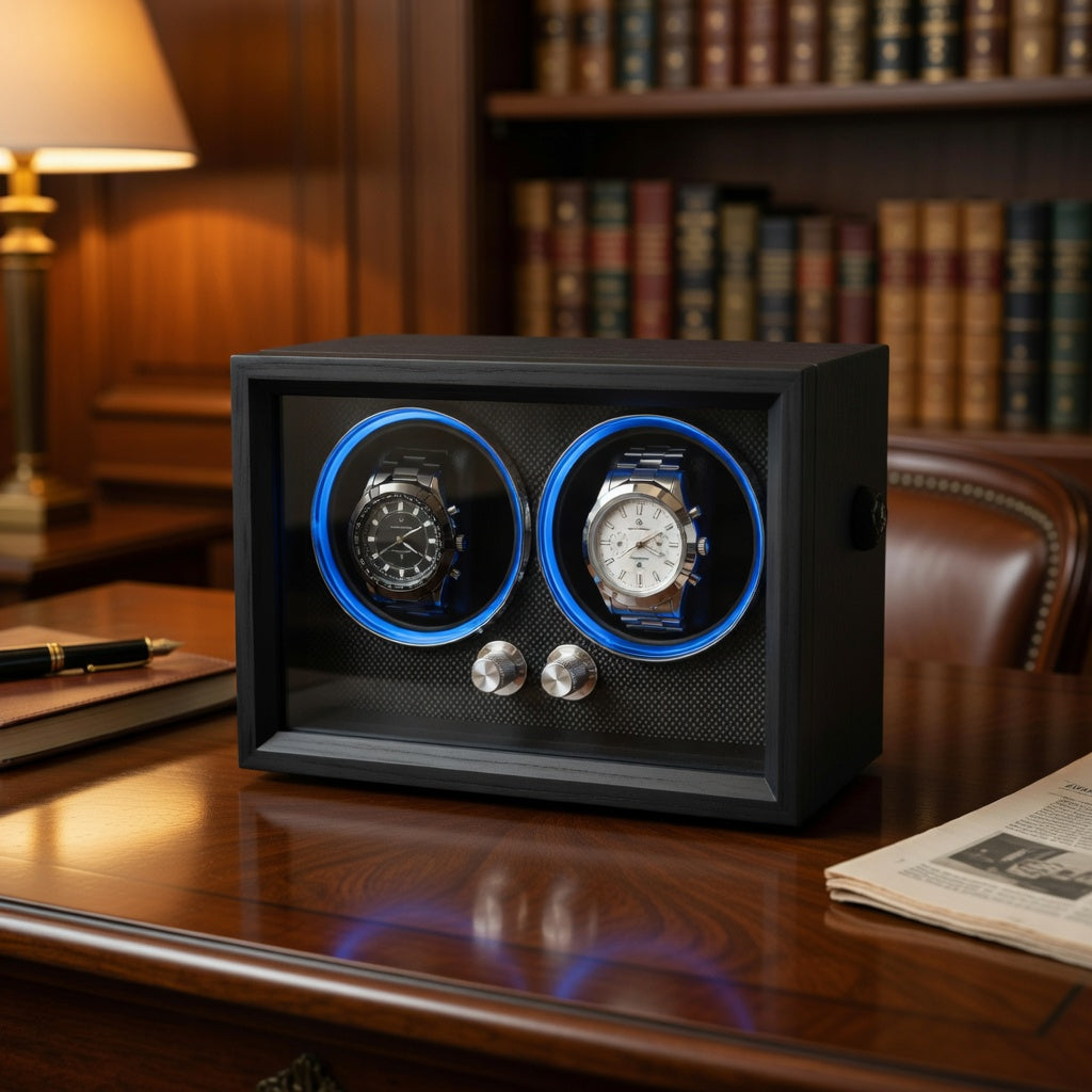 Ligne | Remontoir Montre Cube Double Corbeau Bois - Silencieux | Pour Précis