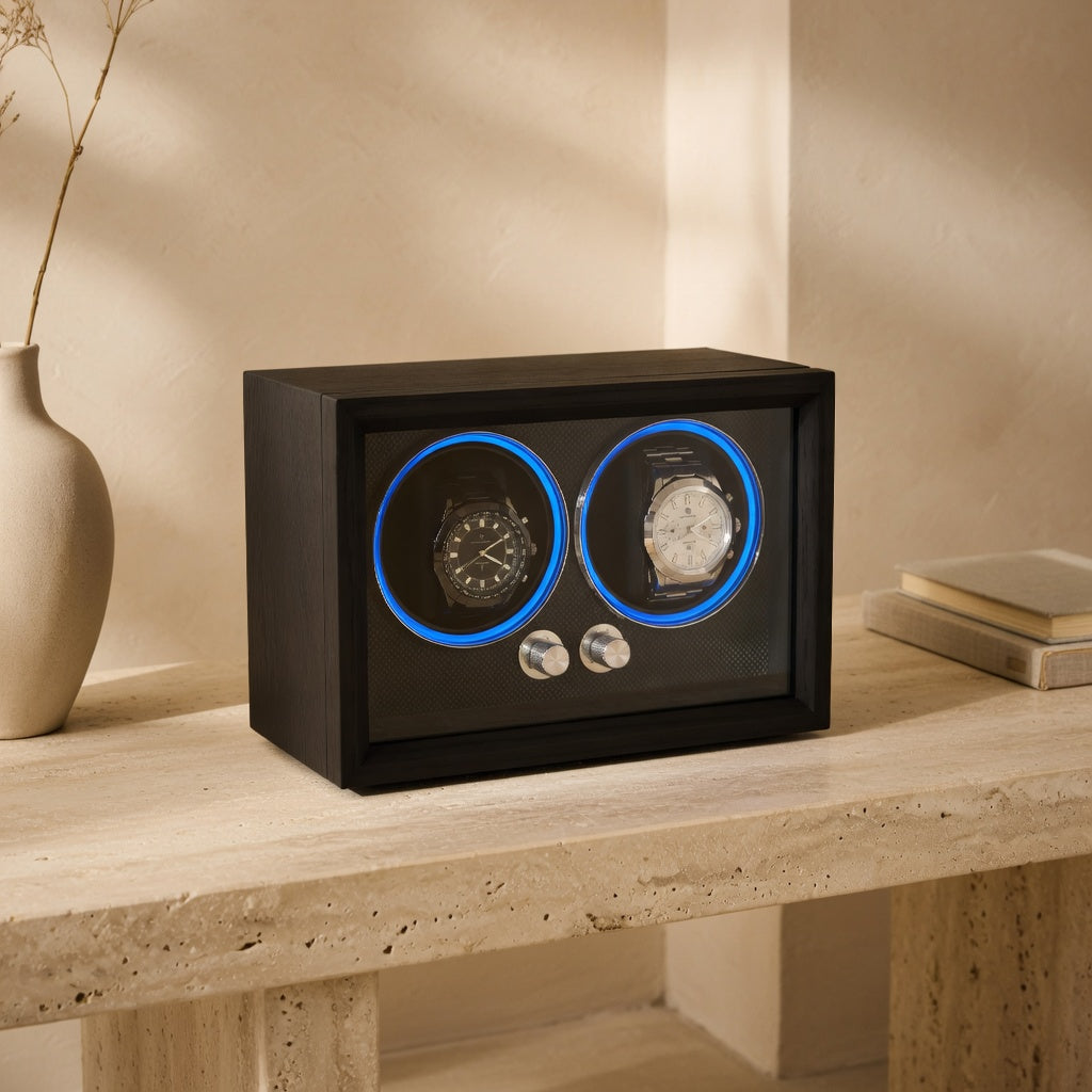 Ligne | Remontoir Montre Cube Double Corbeau Bois - Silencieux | Pour Précis