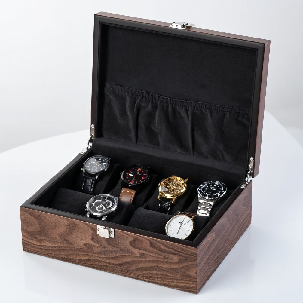 LineaNoyer | Boîte à Montres Noyer avec Flanelle | Capacité 8 pour Élégance
