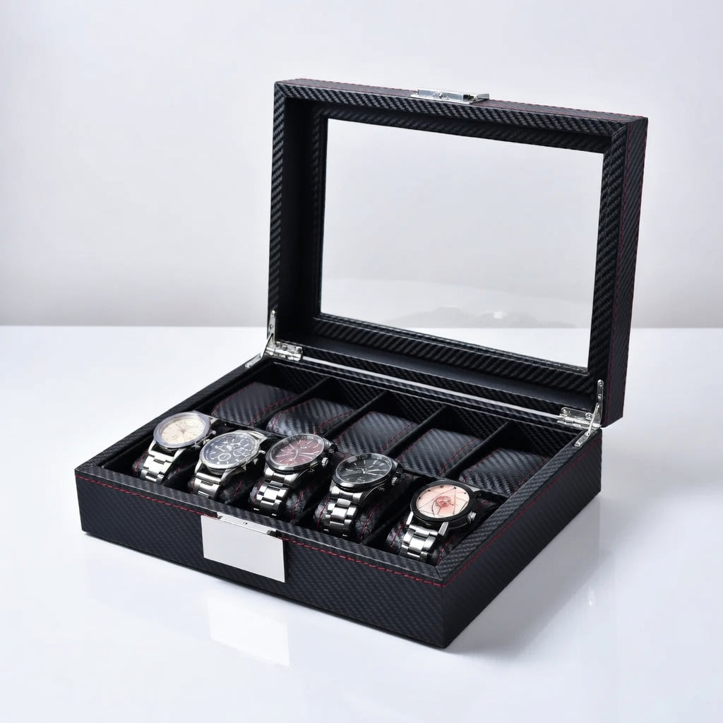 LuxeSaga | Boîte à Montres Luxe Verre et Cuir | Capacité 10 montres - rangement