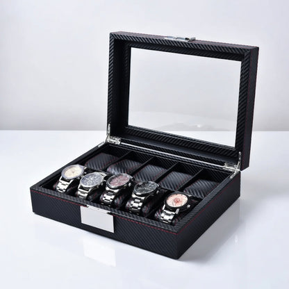 LuxeSaga | Boîte à Montres Luxe Verre et Cuir | Capacité 10 montres - rangement