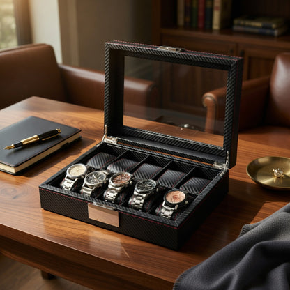 LuxeSaga | Boîte à Montres Luxe Verre et Cuir | Capacité 10 montres - rangement