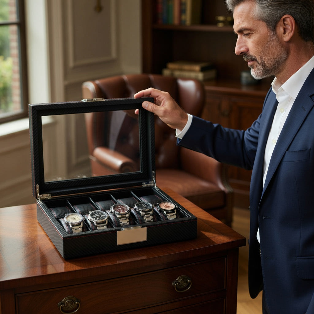 LuxeSaga | Boîte à Montres Luxe Verre et Cuir | Capacité 10 montres - rangement