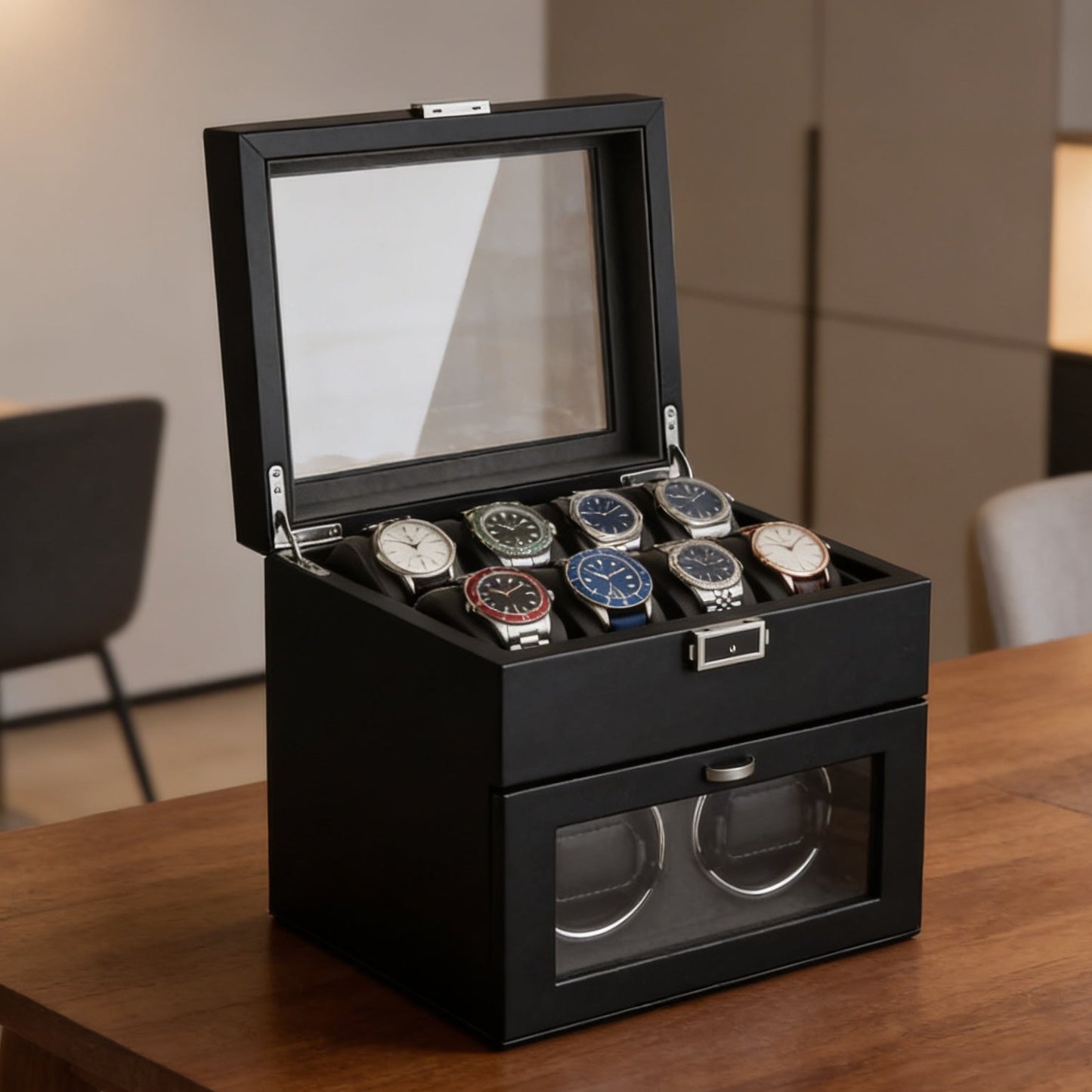 Élan Line | Remontoir Automatiques Noir Compact | 8 Rangements Pour Organisation