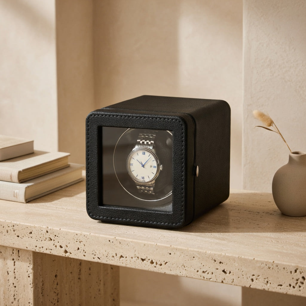 NovaCube | Remontoir Montre Cube Noir ABS – Silencieux | pour Mouvement Prolongé