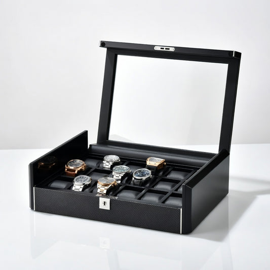 Obsidia | Boîte à Montres XL Obsidienne Carbone | 18 Emplacements pour Protéger