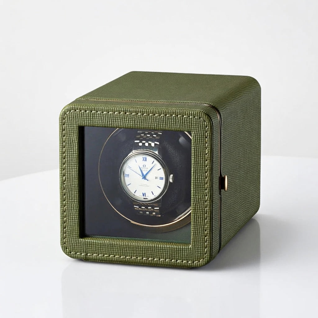 PulseLine | Remontoir Montre Cube Moderne Vert – Silencieux | Pour précision