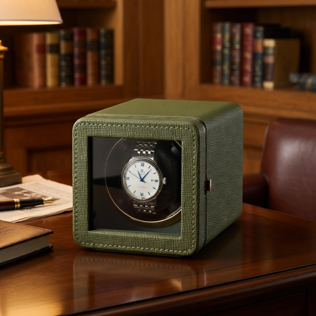 PulseLine | Remontoir Montre Cube Moderne Vert – Silencieux | Pour précision