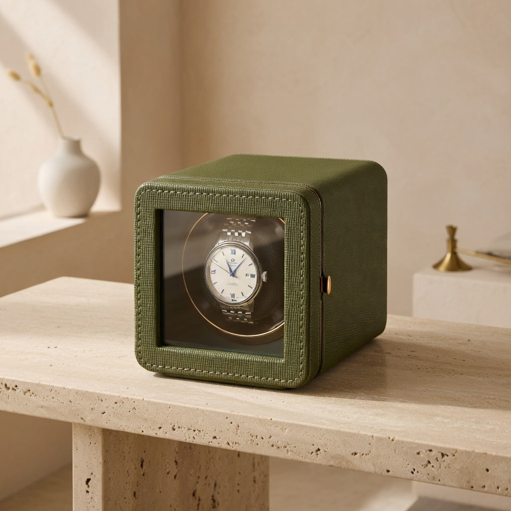 PulseLine | Remontoir Montre Cube Moderne Vert – Silencieux | Pour précision