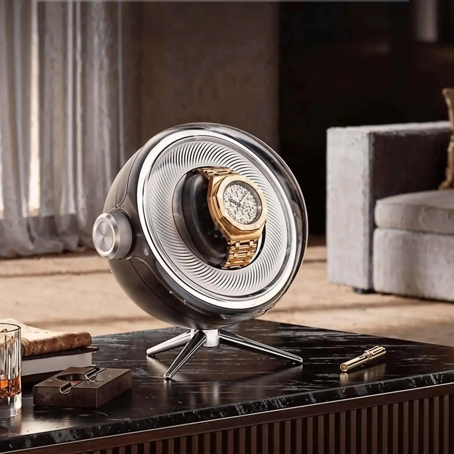 Cosmos Série | Remontoir Montres Sphère Rotative | Écrin Design pour Élégance