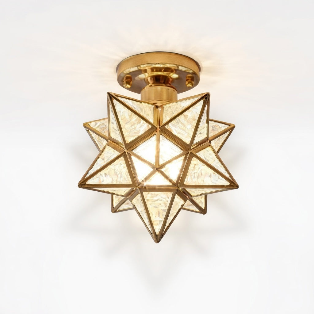 Plafonnier Étoile Design en Métal Doré avec Éclairage Ambiance pour Intérieurs Modernes